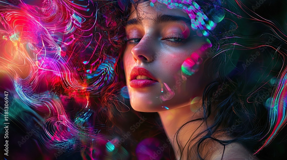 Aufkleber this captivating abstract image showcases colorful light trails flowing gracefully against a dark ba