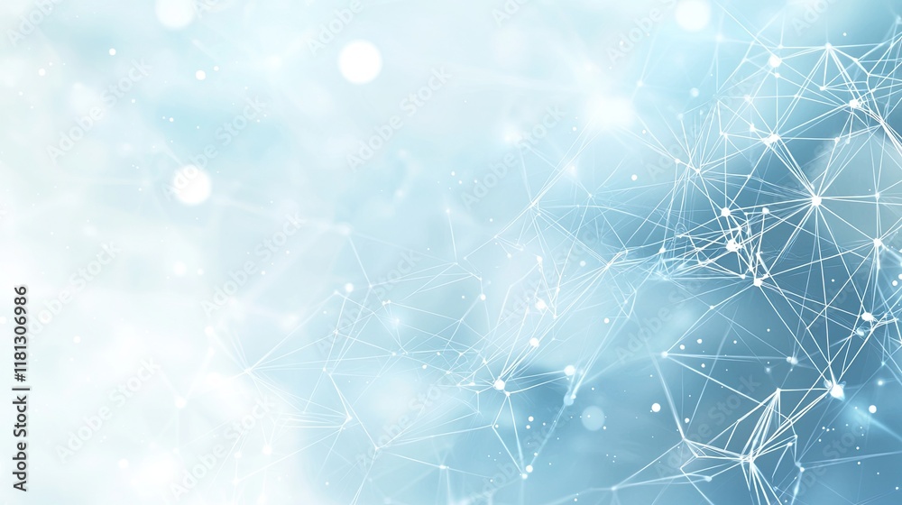 Poster this abstract scientific background features soft blue and white colors along with geometric molecul