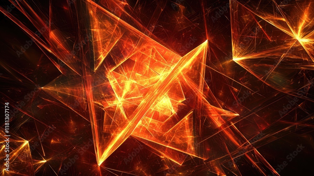 Poster this abstract image features glowing geometric shapes against a dark backdrop, symbolizing innovatio