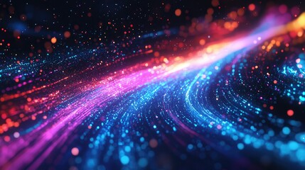 Obraz premium This captivating abstract image showcases colorful light trails flowing gracefully against a dark background, symbolizing motion and technological energy. Perfect for cre
