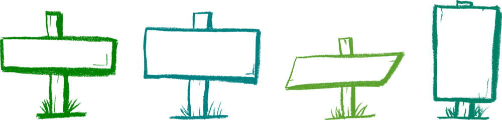 Wood Road Street Sign Crayon Chalk Drawing Vector Set