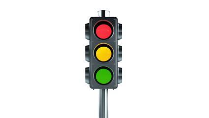 A classic traffic light featuring red, yellow, and green lights, signaling vehicle movement and safety, mounted on a sturdy pole, representing order in road systems
