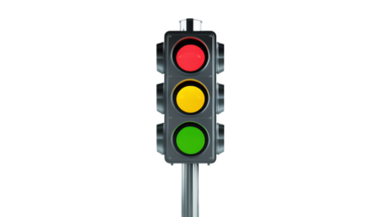 A classic traffic light featuring red, yellow, and green lights, signaling vehicle movement and safety, mounted on a sturdy pole, representing order in road systems