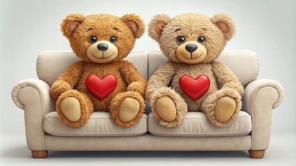 Obraz premium Two cuddly teddy bears sitting on a couch together