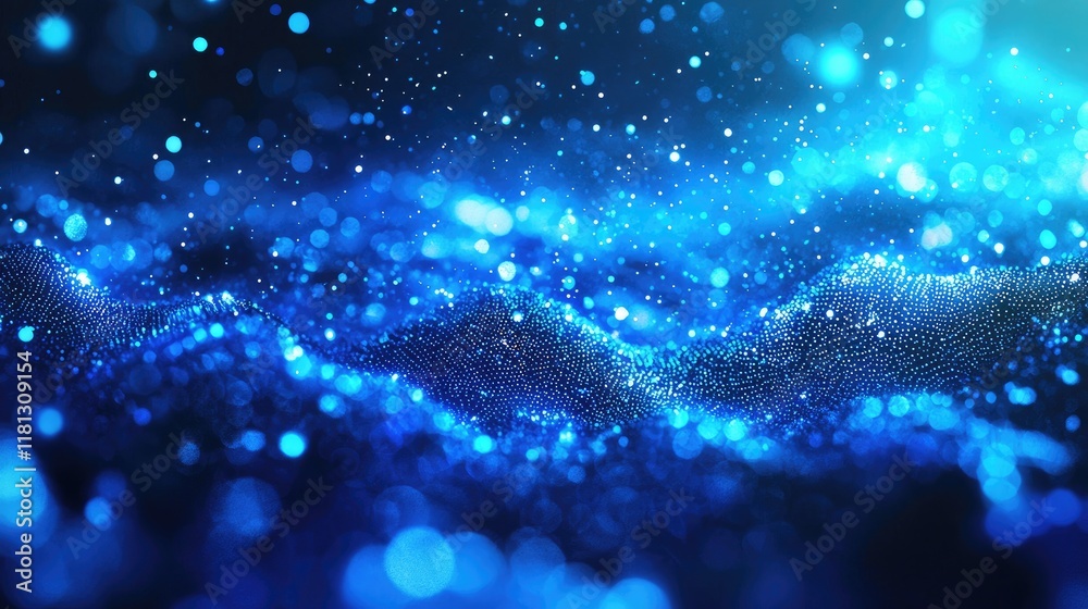 Fototapete A stunning abstract background featuring connected blue dots and lines, representing the concepts of networking and data flow in a digital environment, perfect for techno