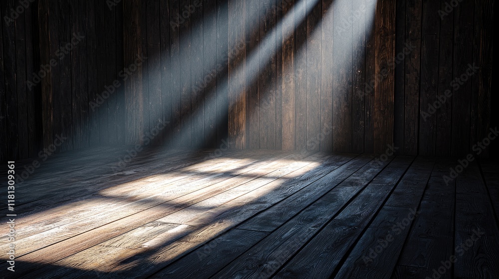 Leinwandbilder a captivating image of soft light shining into a dark wooden room, creating beams and shadows that e