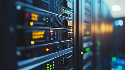 Row of computer servers in modern data center environment