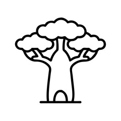 baobab tree icon, tree line art, tree vector - simple black line art icon of baobab tree perfect for logos, and tree-themed designs.