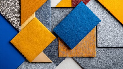 Fototapeta premium Colorful Fabric Patchwork, Highlighting Textures and Patterns in a Playful Composition