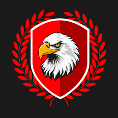 Eagle animal head shield design vector illustration, logo template isolated on black background