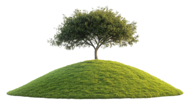 Green hill with tree transparent background