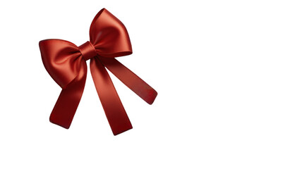 A bold red satin bow with long tails, perfect for gift wrapping or festive decorations, adding an attractive and elegant touch to any presentation