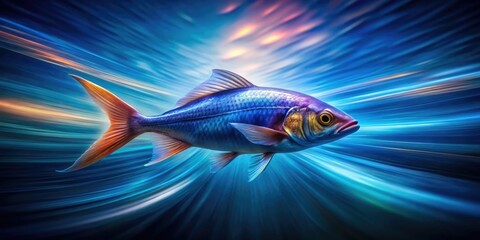 Fototapeta premium Surreal underwater art: long-exposure fish photography in vibrant blue, creating abstract aquatic masterpieces.