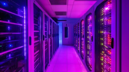 Fototapeta premium A secure server room with glowing nodes representing financial transactions.