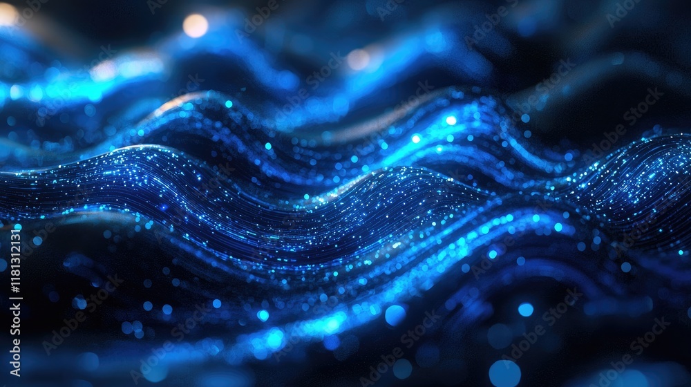 Poster experience a captivating futuristic digital landscape filled with blue glowing data streams, evoking