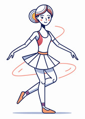 Fototapeta premium Minimalist Line Art Of Teenage white girl in ballet outfit stretching.
