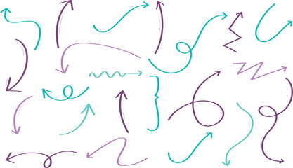 Hand-Drawn colorful Doodle Arrows Vector Set for Creative Design Projects