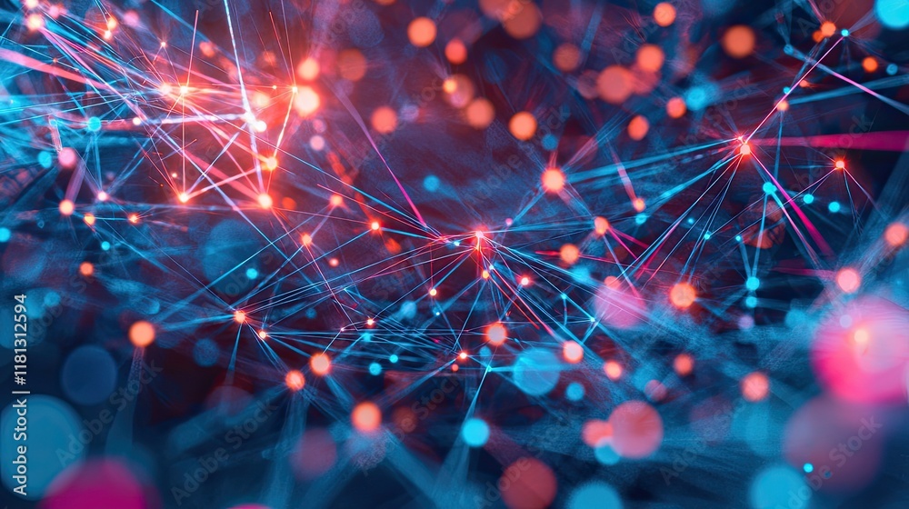 Aufkleber This image features an abstract representation of digital data flow with light particles in a blue space, perfect for technology-themed projects, presentations, or digita