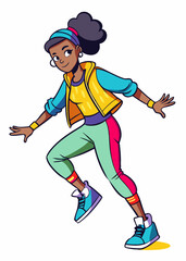 Obraz premium Energetic Black teenage girl practicing hip-hop dance moves in stylish outfit. Young dancer perfecting choreography, showcasing rhythm and urban dance skills. 