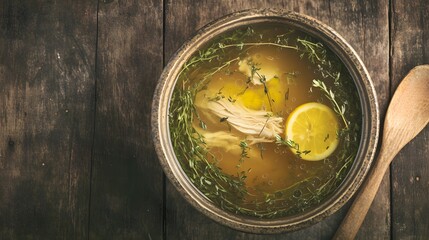 Nutritious bone broth served in a rustic bowl, capturing the essence of warmth and comfort in a meal