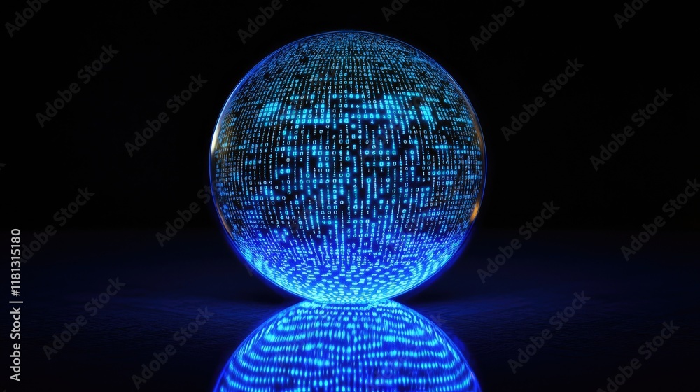 Poster A stunning digital representation of a globe with binary code patterns and blue lighting on a dark background, perfect for themes of technology, innovation, and data visu