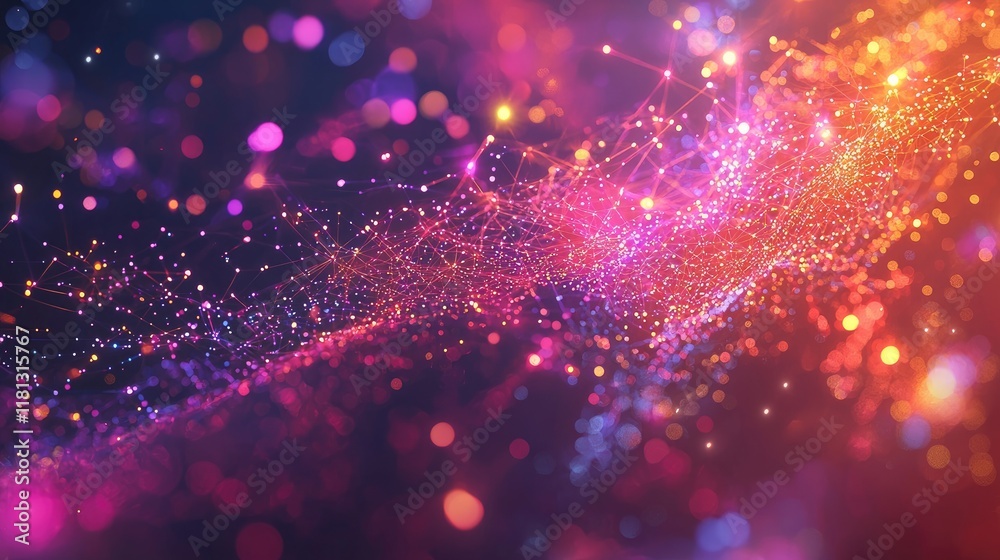 Fototapete Colorful digital data flow featuring vibrant connections and nodes, representing advanced information technology concepts in a modern, abstract style for creative project