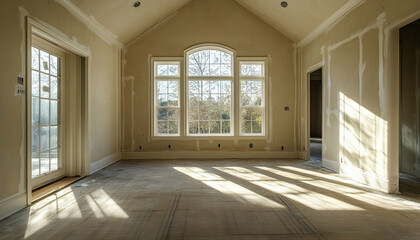 Obraz premium Empty Living Room After Putty Work in Newly Built House -