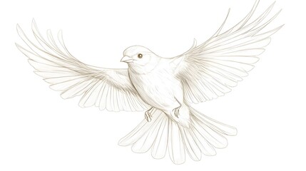 Fototapeta premium A single, continuous line drawing of a bird in flight on white.
