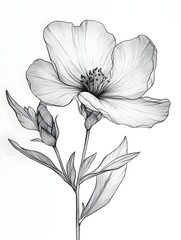 Obraz premium A single line sketch of a flower in bloom with delicate petals on white. -