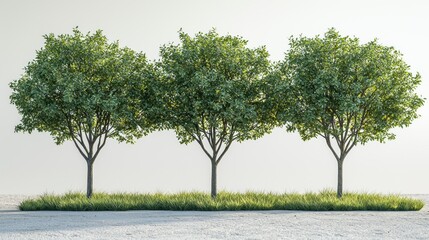 Obraz premium Three Lush Green Trees in a Row, Nature's Serenity