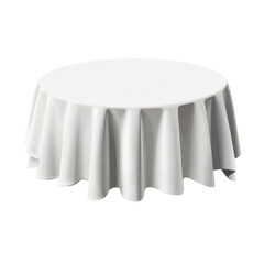 Table with white tablecloth isolated on white transparent background