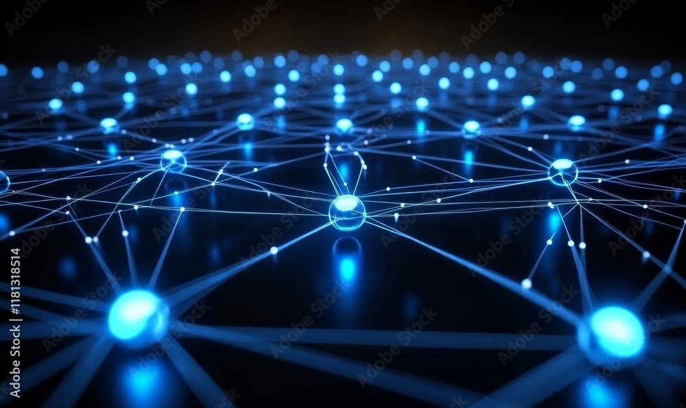 Wall mural lines, network and connection with light, dots and streaming for development of information technolo