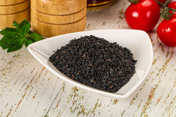 Black sesame seeds in the bowl