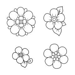 Set of Mehndi flower pattern for Henna drawing and tattoo. Decoration in ethnic oriental, Indian style. Doodle ornament. Outline hand draw vector illustration.