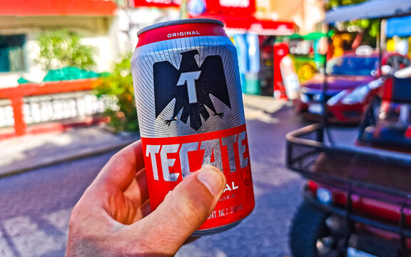 Mexican red Tecate beer on Isla Mujeres Mexico.
