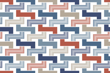 Abstract seamless repeating pattern with an intricate maze of intertwined colorful lines on a white background. Simple and elegant modern style. Geometric vector illustration.