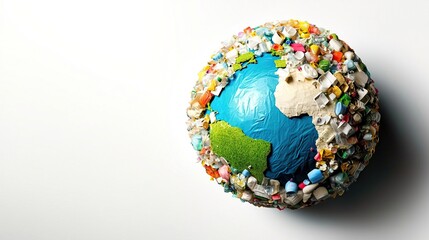 Earth Globe Surrounded by Colorful Plastic Debris, Globe trash over plastic concept.