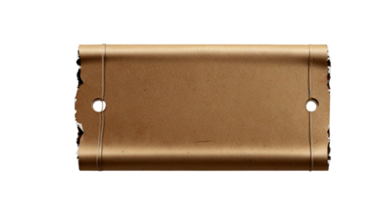 A bronze, vintage-style sign with a weathered look, featuring two holes for mounting. It's perfect for nostalgic decor or DIY projects requiring a touch of elegance.