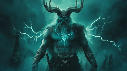 Fototapeta premium The ancient Slavic god Perun striking enemies with_006