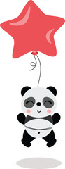Cute panda flying with star balloon