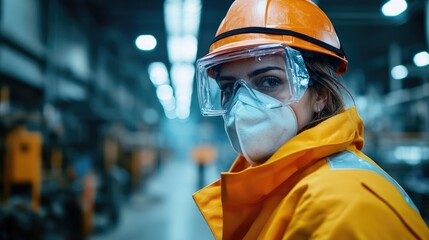 A worker in safety gear stands in an industrial environment, emphasizing safety and diligence.