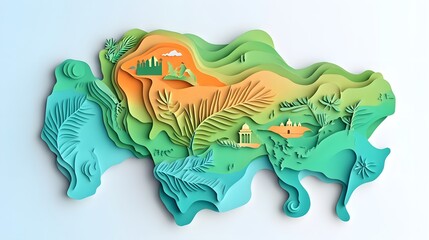 Island paper art landscape, travel brochure design