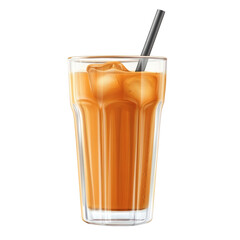 tall glass with Thai tea isolated on white transparent background