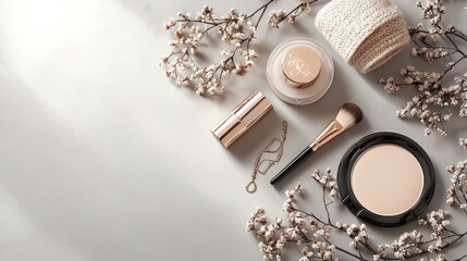 Elegant Makeup Arrangement With Soft Floral Accents