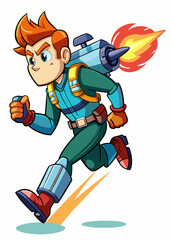Obraz premium Space pirate warrior with jetpack and dual energy blasters. Sci-fi bounty hunter character in action, futuristic armored mercenary, isolated vector illustration.