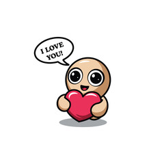 A simple and fun sticker-style illustration of a minimalist toy with a round body, large expressive black eyes, and no facial details but a friendly smile in vector illustration