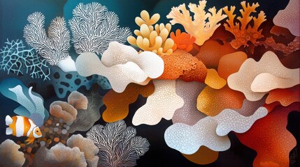 A vibrant underwater scene showcasing colorful corals and a clownfish, illustrating the beauty and diversity of marine life.