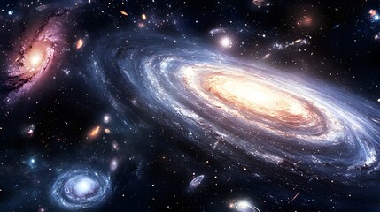 A glowing blue spiral vortex with swirling rings and circular patterns, set against a dark space-themed backdrop, creating a dynamic, energy-filled design with stars and motion