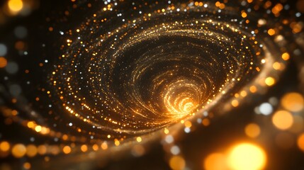 A glowing blue spiral vortex with swirling rings and circular patterns, set against a dark space-themed backdrop, creating a dynamic, energy-filled design with stars and motion