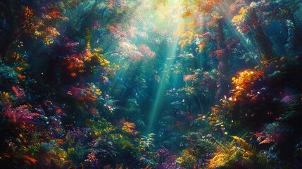 Fototapeta premium A vibrant forest shiny background 